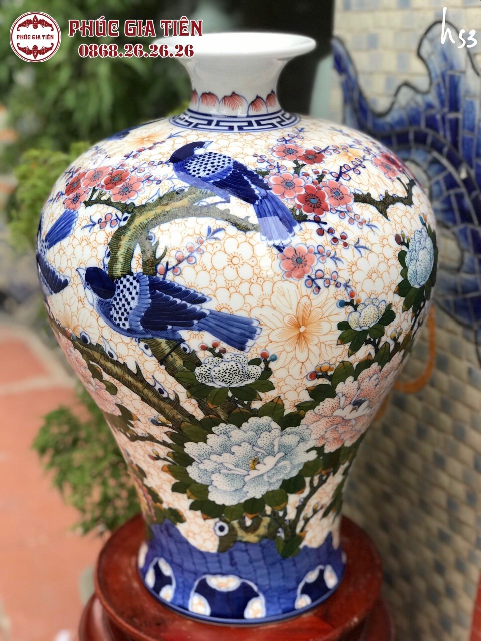 Binh sứ cá chép trông trăng - đắp nổi - cao 100cm rộng 50cm