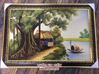 Tranh tứ quý vẽ cổ đồ - đắp nổi - men tràm - rộng 50cm