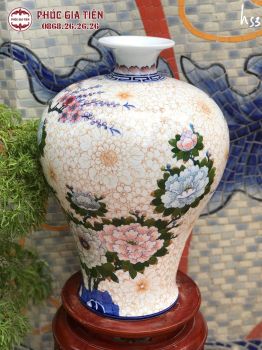 Binh sứ cá chép trông trăng - đắp nổi - cao 100cm rộng 50cm