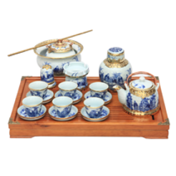 Bộ Ấm Chén Trúc Lâm Thất Hiền Đầy Đủ Phụ Kiện Khay Và Điếu